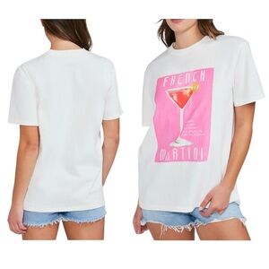 NEW Wildfox Women’s size L Graphic T-Shirt French Martini Ryan Top White